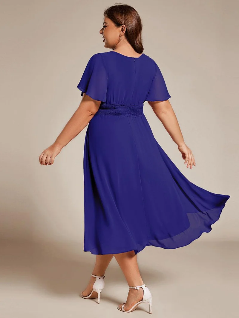ever EDEN|Robe d'invité de mariage trapèze en mousseline fluide à encolure ronde et longueur au genou