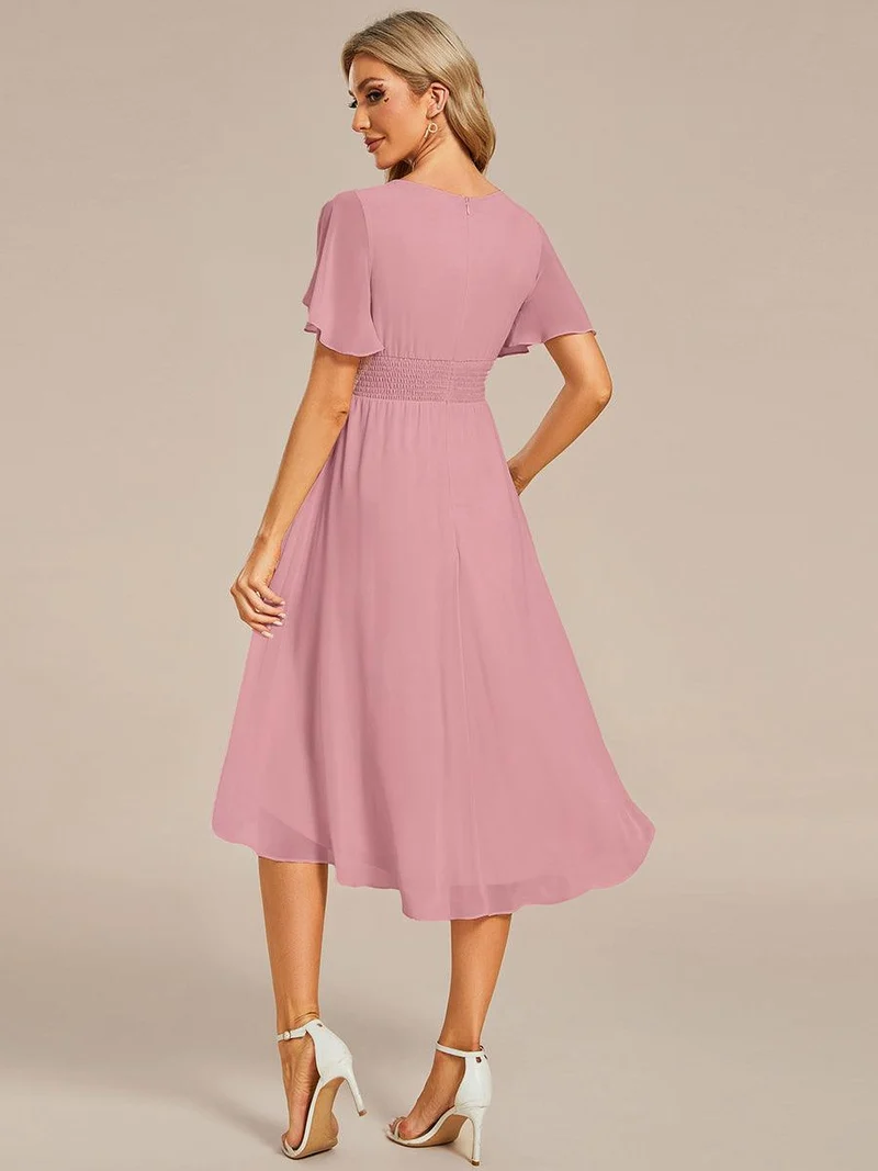 ever EDEN|Robe d'invité de mariage trapèze en mousseline fluide à encolure ronde et longueur au genou