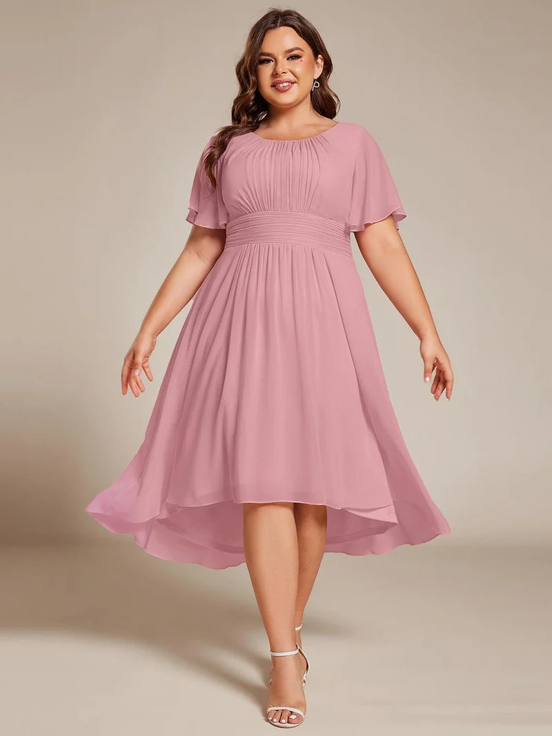 ever EDEN|Robe d'invité de mariage trapèze en mousseline fluide à encolure ronde et longueur au genou