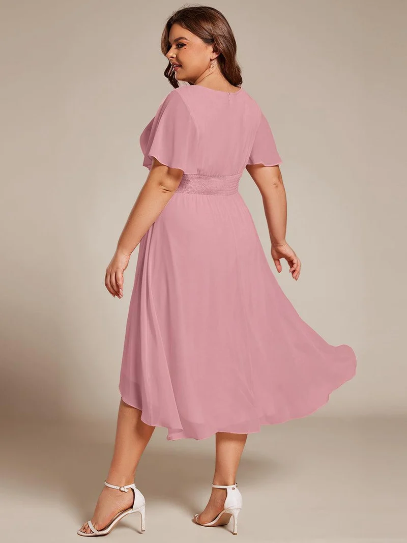ever EDEN|Robe d'invité de mariage trapèze en mousseline fluide à encolure ronde et longueur au genou