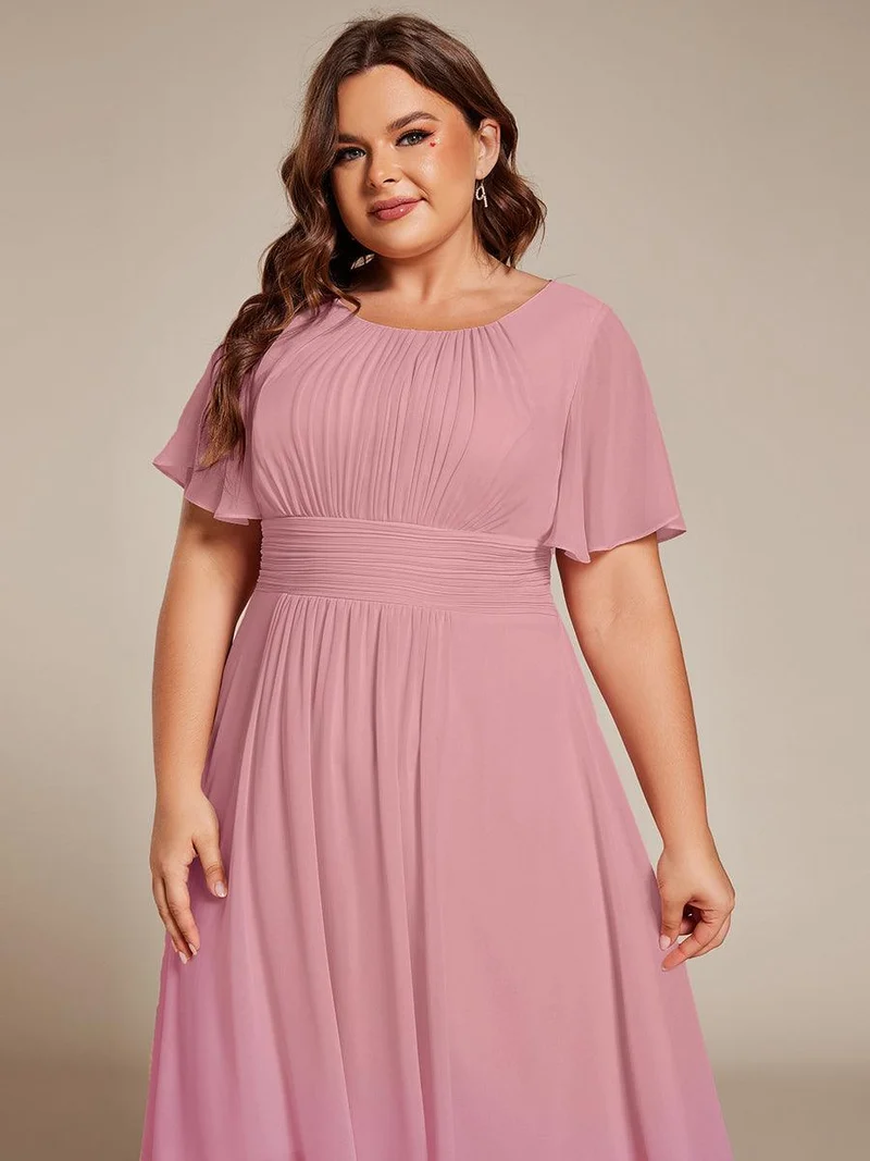 ever EDEN|Robe d'invité de mariage trapèze en mousseline fluide à encolure ronde et longueur au genou