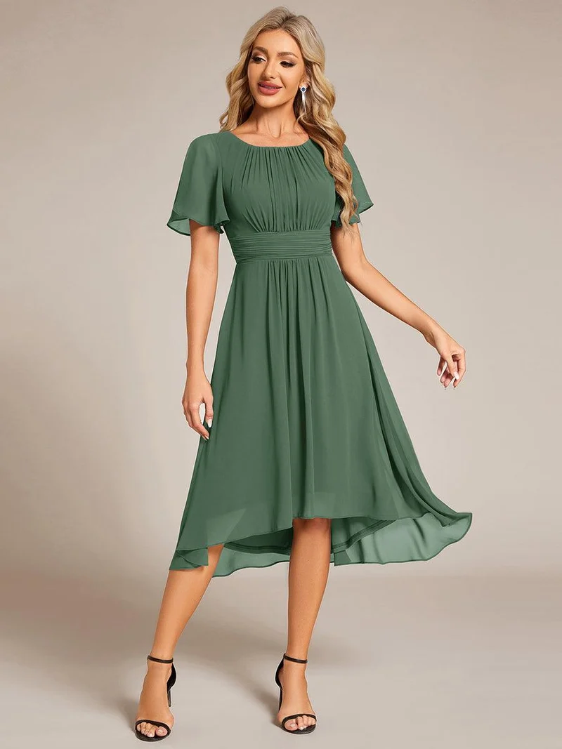 ever EDEN|Robe d'invité de mariage trapèze en mousseline fluide à encolure ronde et longueur au genou