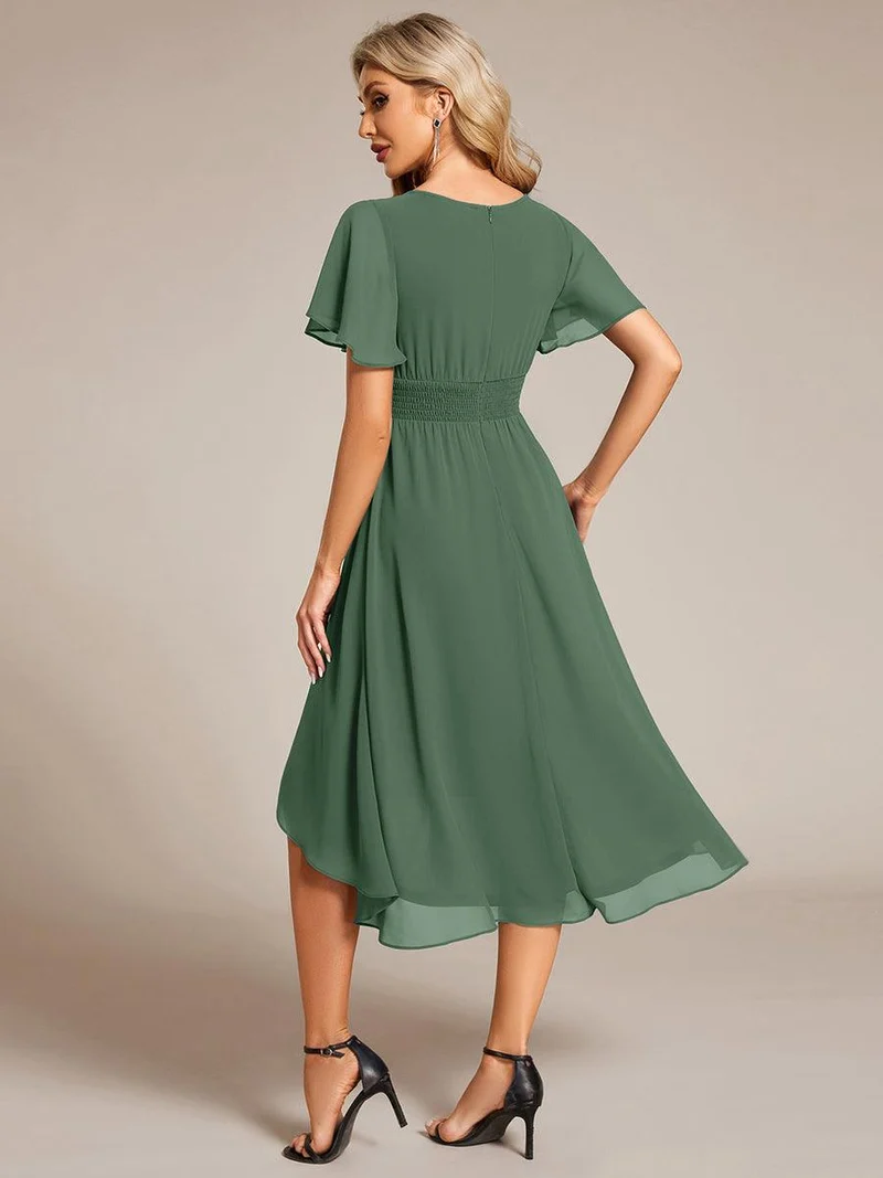 ever EDEN|Robe d'invité de mariage trapèze en mousseline fluide à encolure ronde et longueur au genou