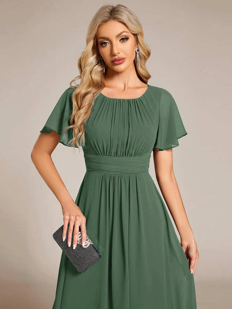ever EDEN|Robe d'invité de mariage trapèze en mousseline fluide à encolure ronde et longueur au genou