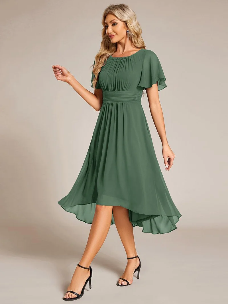 ever EDEN|Robe d'invité de mariage trapèze en mousseline fluide à encolure ronde et longueur au genou