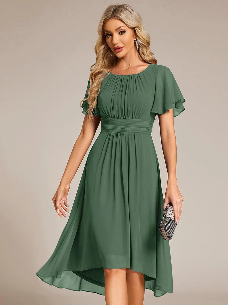 ever EDEN|Robe d'invité de mariage trapèze en mousseline fluide à encolure ronde et longueur au genou