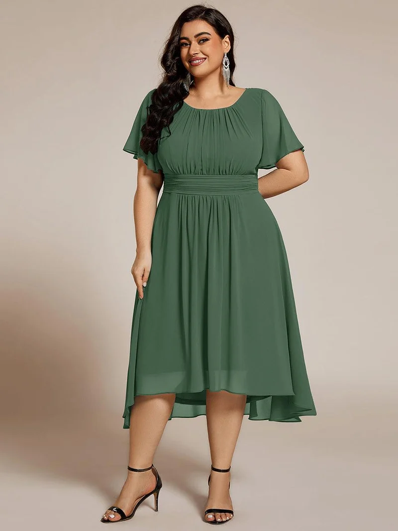 ever EDEN|Robe d'invité de mariage trapèze en mousseline fluide à encolure ronde et longueur au genou