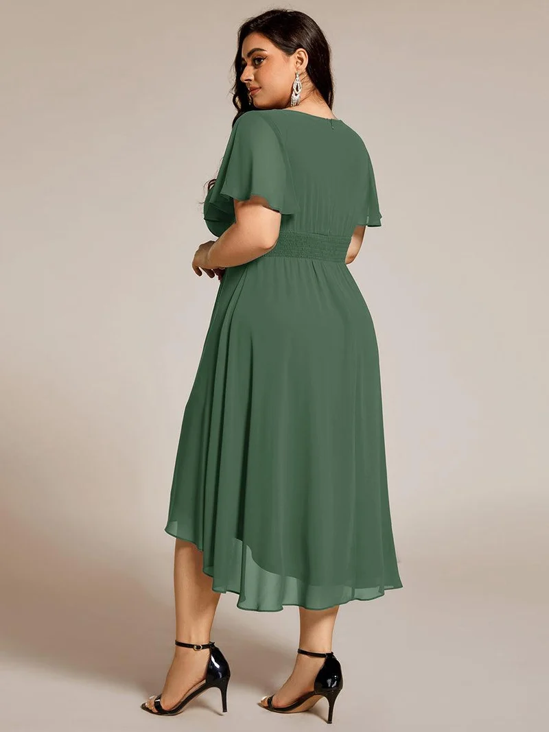 ever EDEN|Robe d'invité de mariage trapèze en mousseline fluide à encolure ronde et longueur au genou