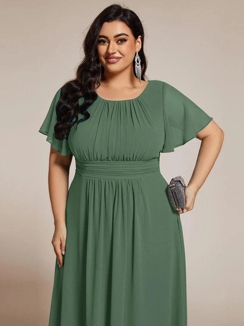 ever EDEN|Robe d'invité de mariage trapèze en mousseline fluide à encolure ronde et longueur au genou