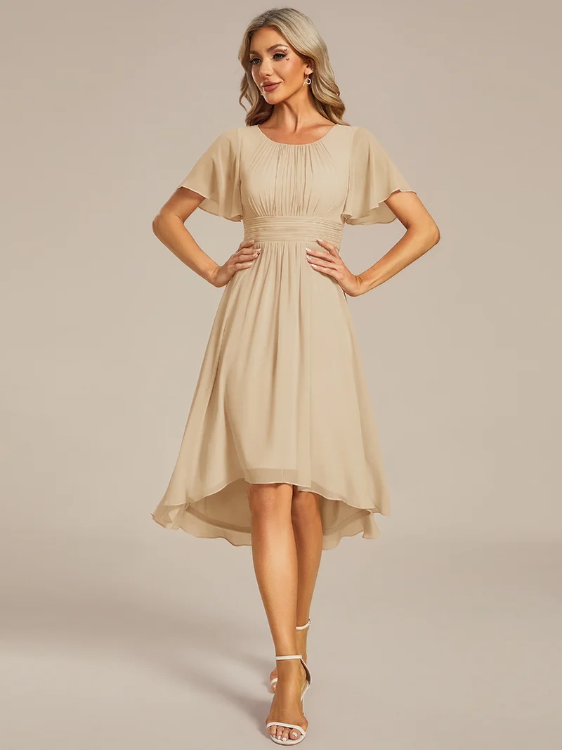 ever EDEN|Robe d'invité de mariage trapèze en mousseline fluide à encolure ronde et longueur au genou