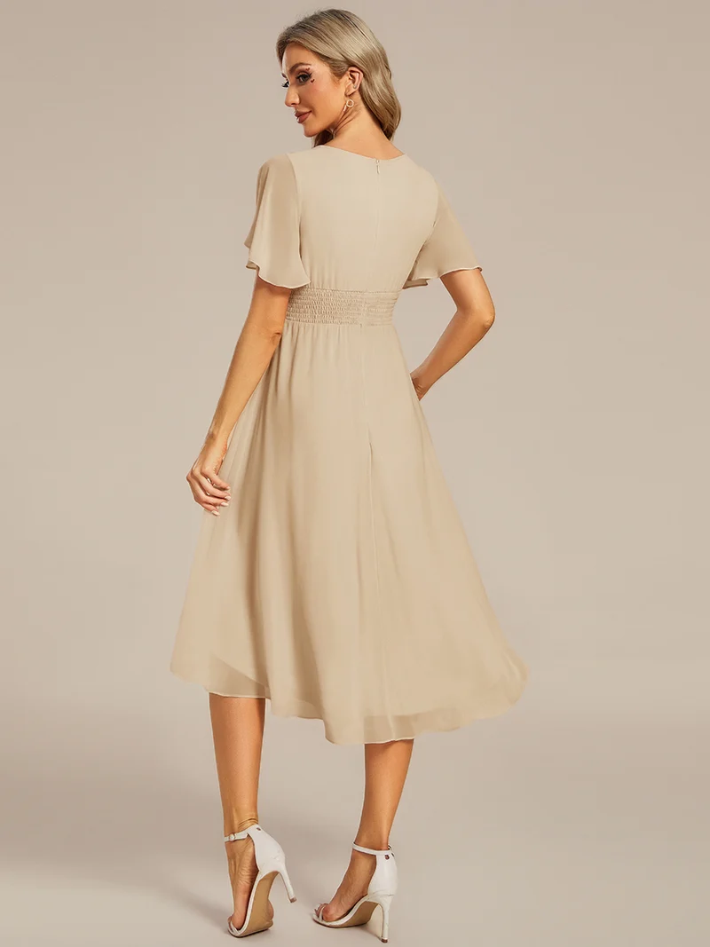 ever EDEN|Robe d'invité de mariage trapèze en mousseline fluide à encolure ronde et longueur au genou