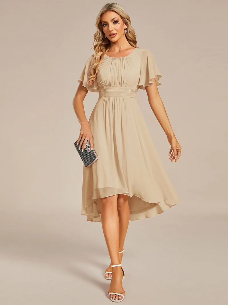 ever EDEN|Robe d'invité de mariage trapèze en mousseline fluide à encolure ronde et longueur au genou