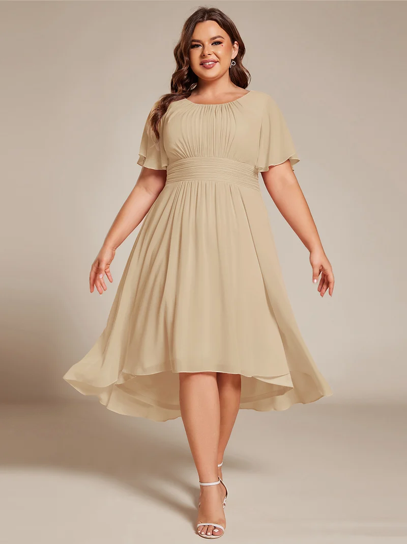 ever EDEN|Robe d'invité de mariage trapèze en mousseline fluide à encolure ronde et longueur au genou