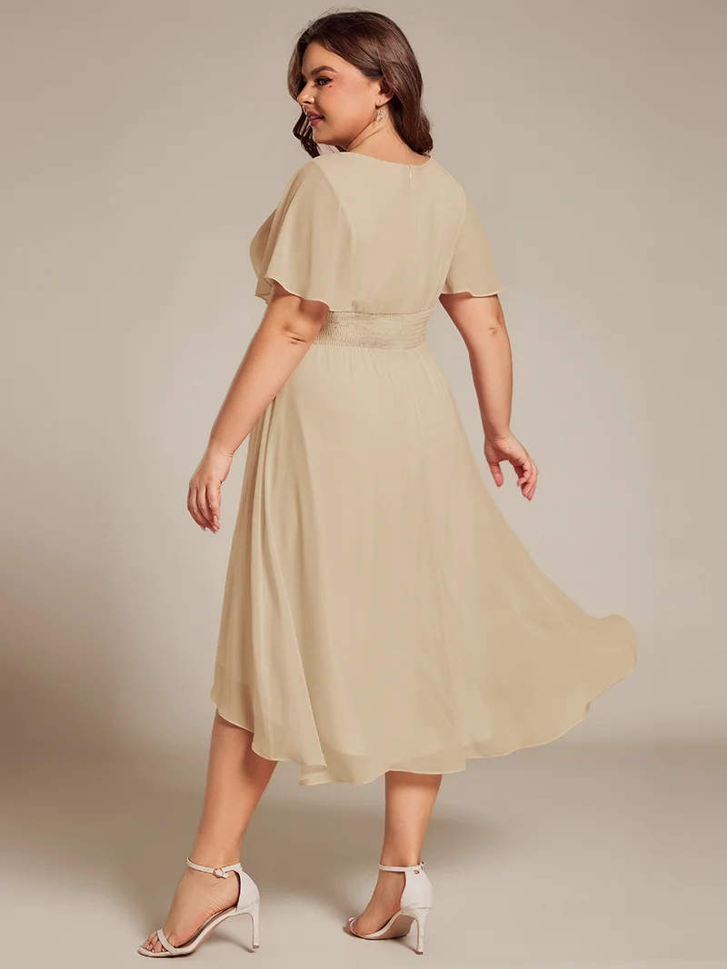 ever EDEN|Robe d'invité de mariage trapèze en mousseline fluide à encolure ronde et longueur au genou