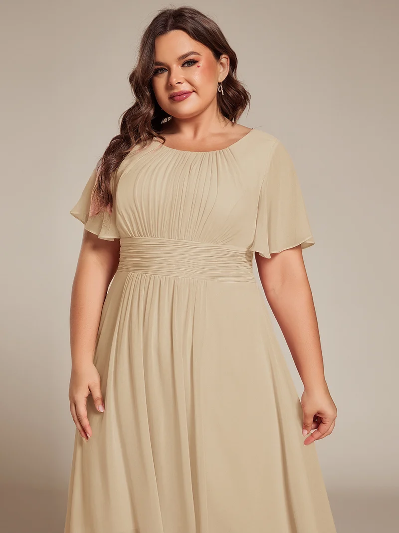 ever EDEN|Robe d'invité de mariage trapèze en mousseline fluide à encolure ronde et longueur au genou