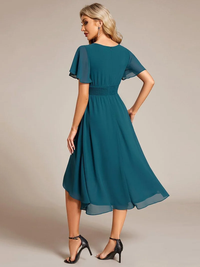 ever EDEN|Robe d'invité de mariage trapèze en mousseline fluide à encolure ronde et longueur au genou