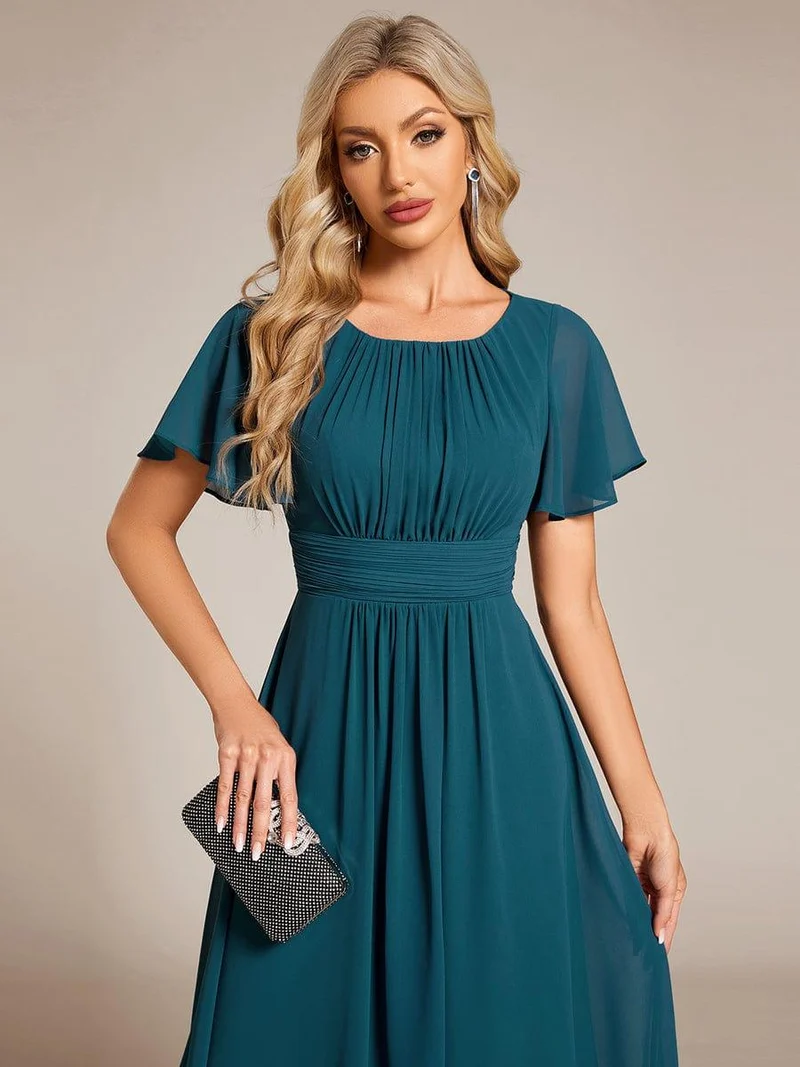 ever EDEN|Robe d'invité de mariage trapèze en mousseline fluide à encolure ronde et longueur au genou