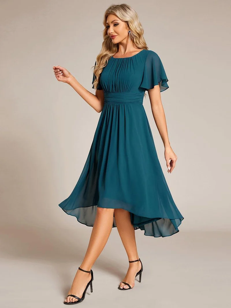 ever EDEN|Robe d'invité de mariage trapèze en mousseline fluide à encolure ronde et longueur au genou