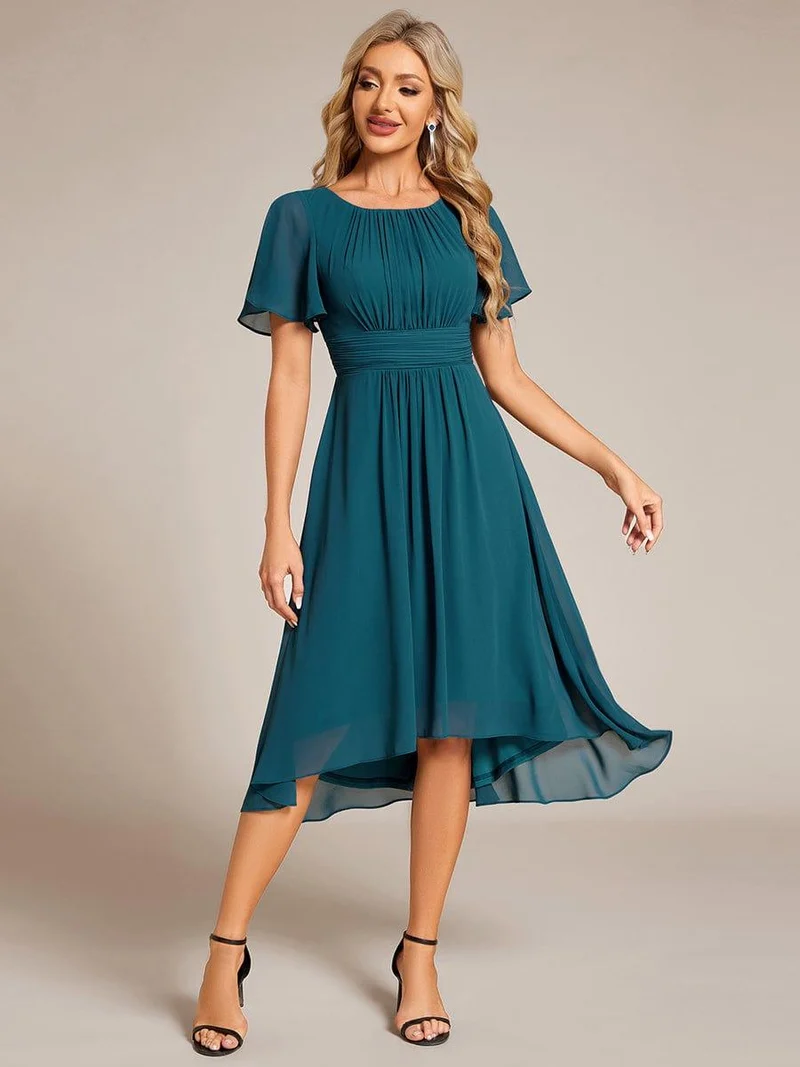 ever EDEN|Robe d'invité de mariage trapèze en mousseline fluide à encolure ronde et longueur au genou