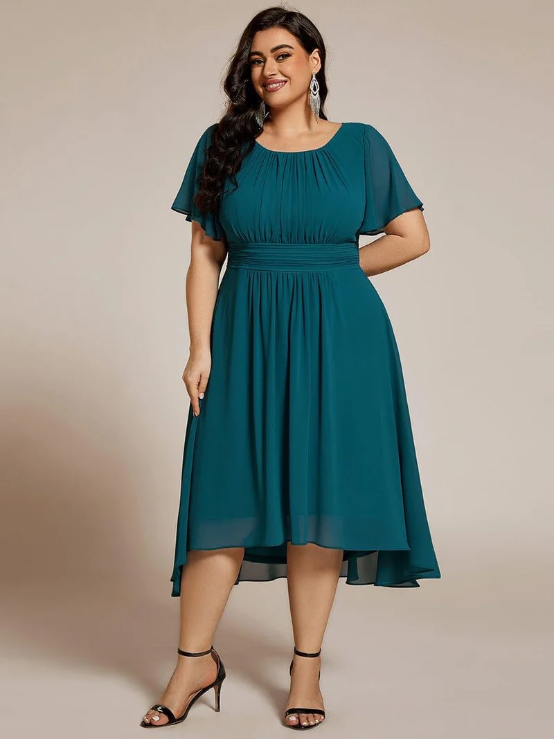 ever EDEN|Robe d'invité de mariage trapèze en mousseline fluide à encolure ronde et longueur au genou