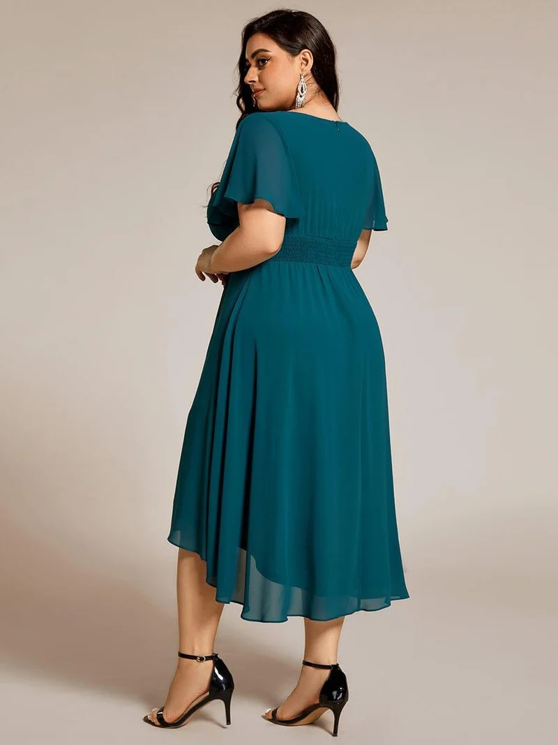 ever EDEN|Robe d'invité de mariage trapèze en mousseline fluide à encolure ronde et longueur au genou
