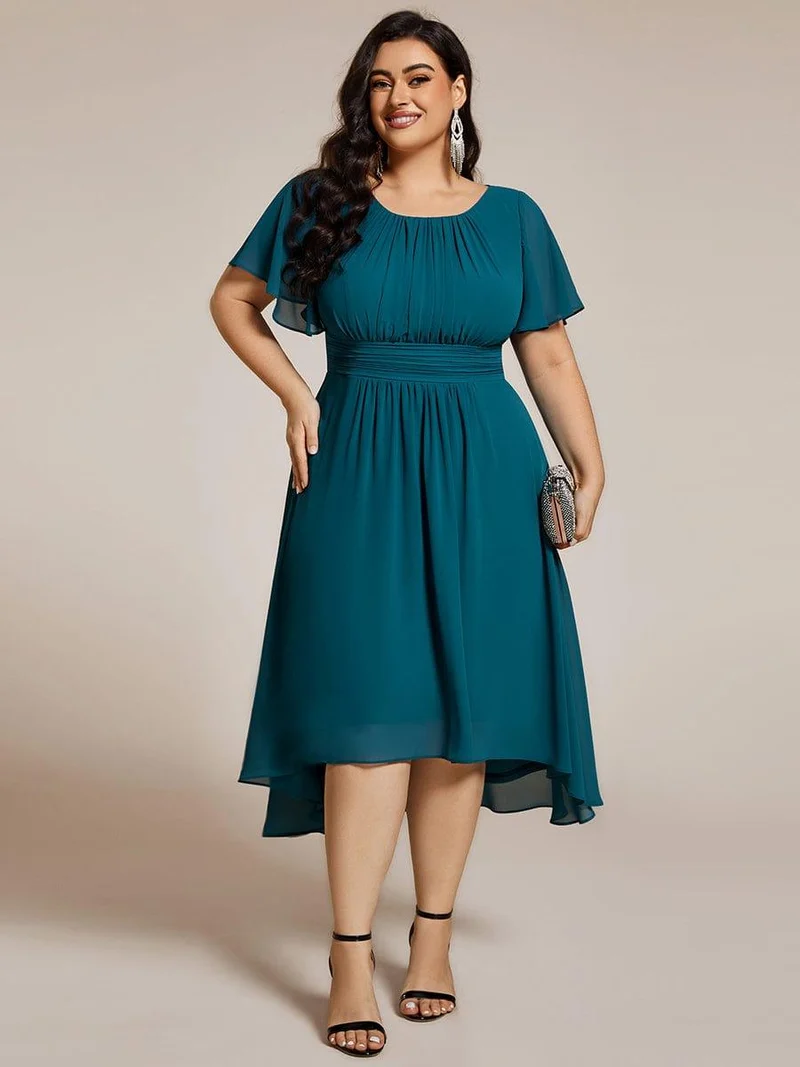 ever EDEN|Robe d'invité de mariage trapèze en mousseline fluide à encolure ronde et longueur au genou