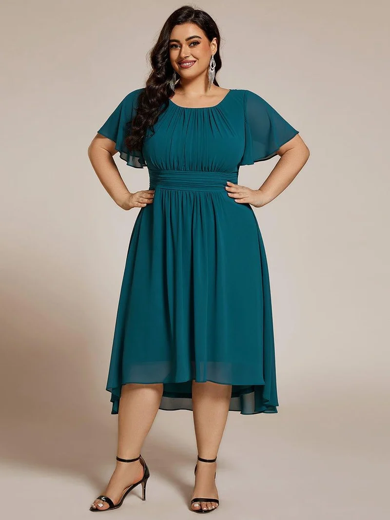 ever EDEN|Robe d'invité de mariage trapèze en mousseline fluide à encolure ronde et longueur au genou