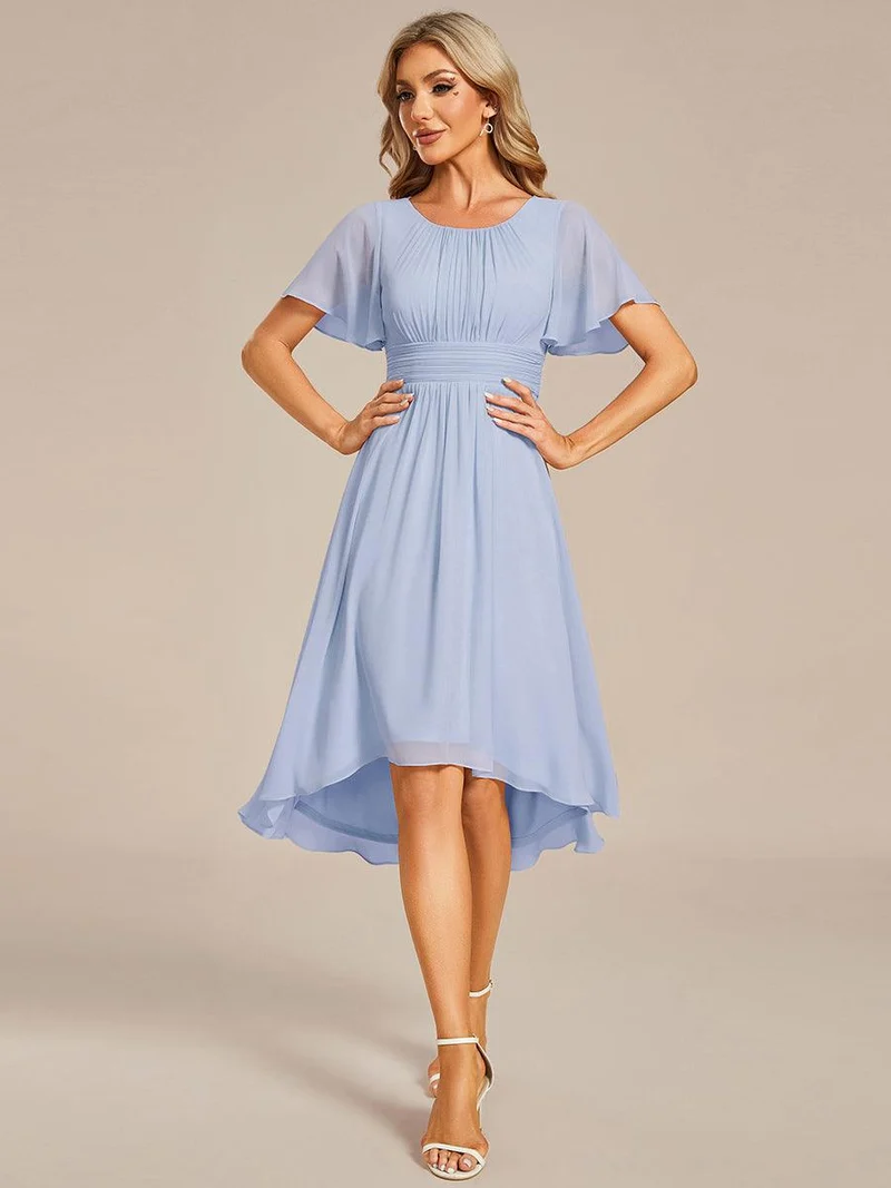 ever EDEN|Robe d'invité de mariage trapèze en mousseline fluide à encolure ronde et longueur au genou