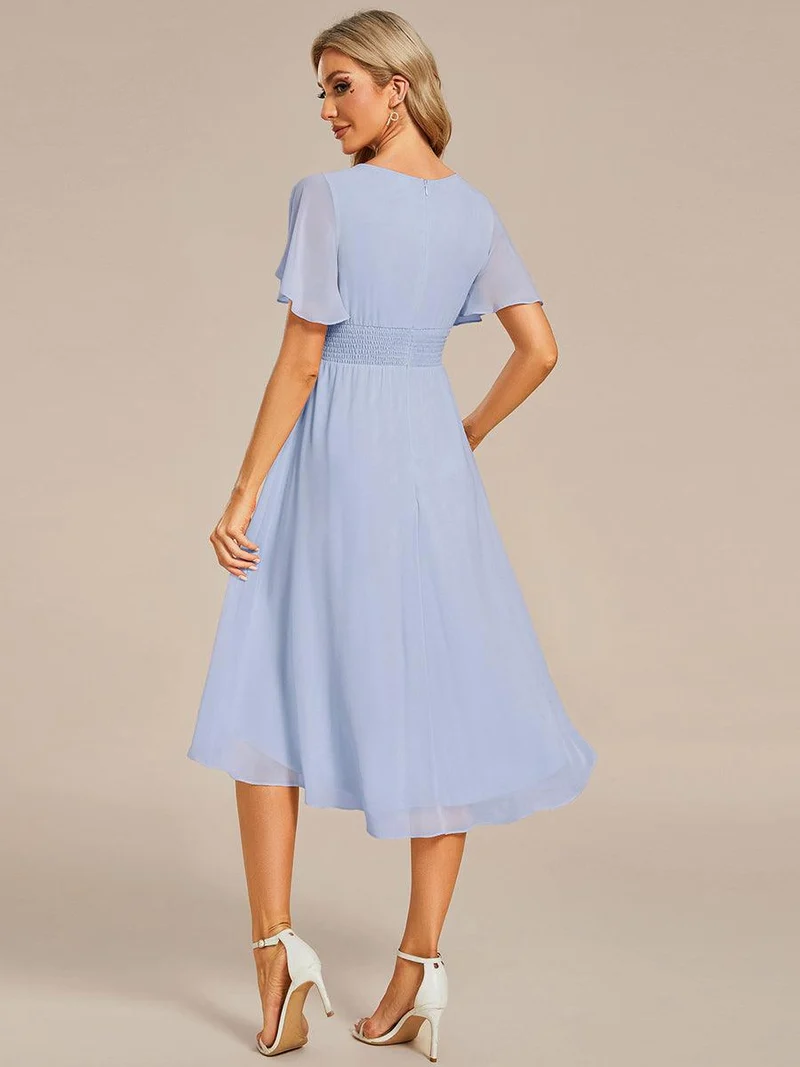 ever EDEN|Robe d'invité de mariage trapèze en mousseline fluide à encolure ronde et longueur au genou