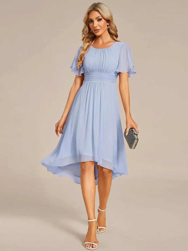 ever EDEN|Robe d'invité de mariage trapèze en mousseline fluide à encolure ronde et longueur au genou