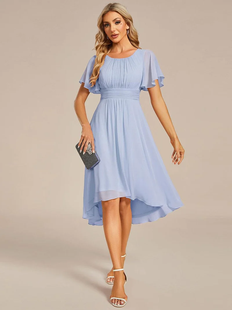 ever EDEN|Robe d'invité de mariage trapèze en mousseline fluide à encolure ronde et longueur au genou