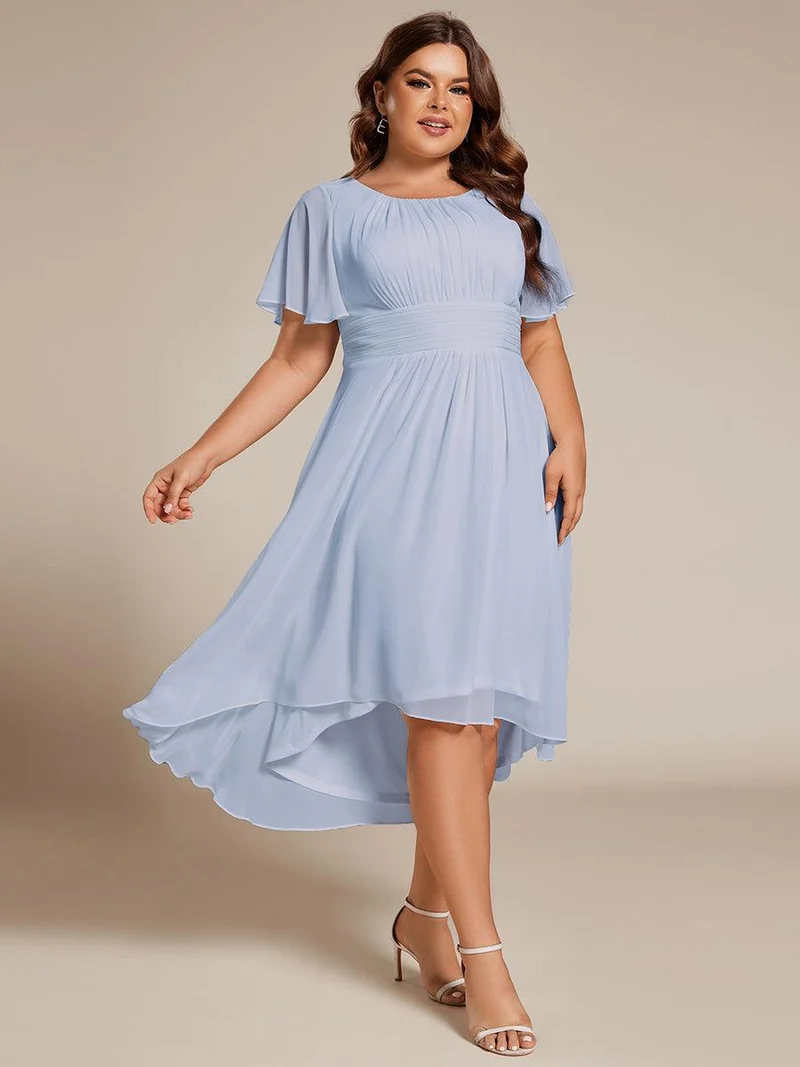 ever EDEN|Robe d'invité de mariage trapèze en mousseline fluide à encolure ronde et longueur au genou