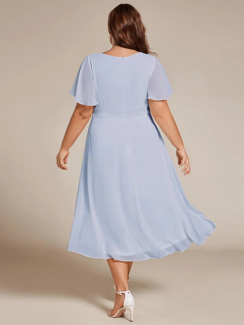 ever EDEN|Robe d'invité de mariage trapèze en mousseline fluide à encolure ronde et longueur au genou