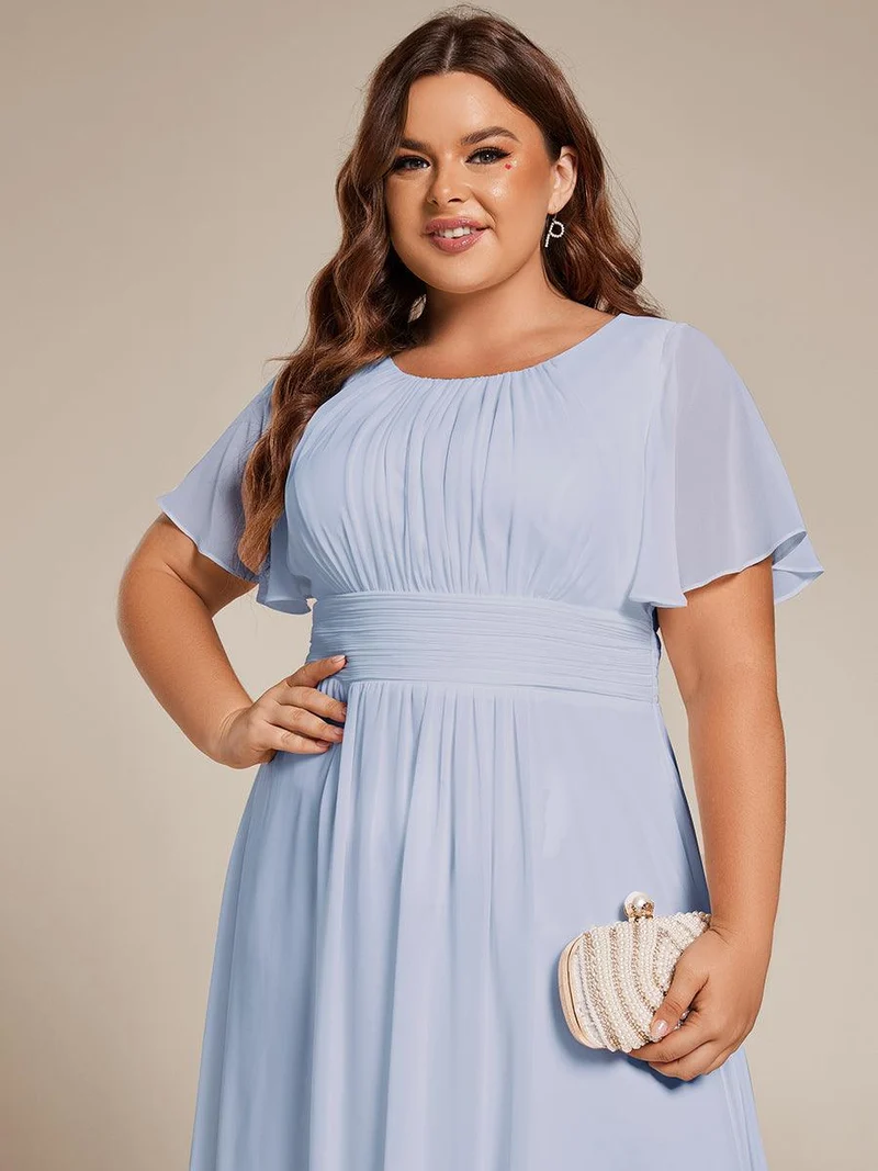 ever EDEN|Robe d'invité de mariage trapèze en mousseline fluide à encolure ronde et longueur au genou