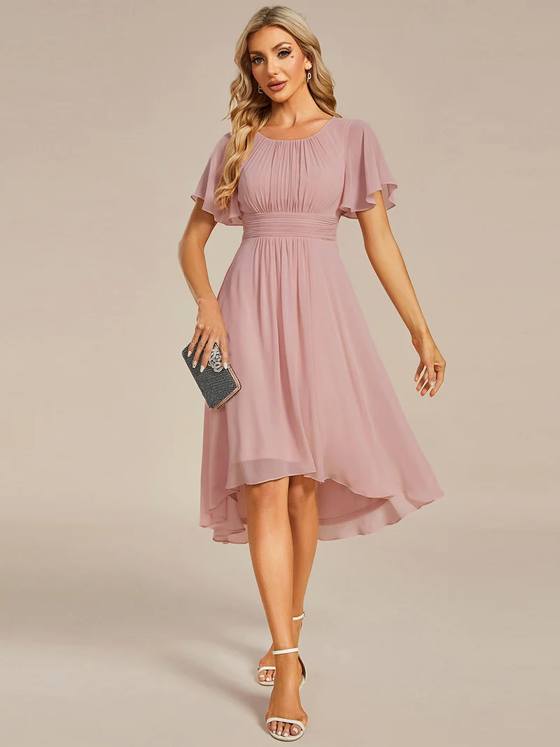 ever EDEN|Robe d'invité de mariage trapèze en mousseline fluide à encolure ronde et longueur au genou