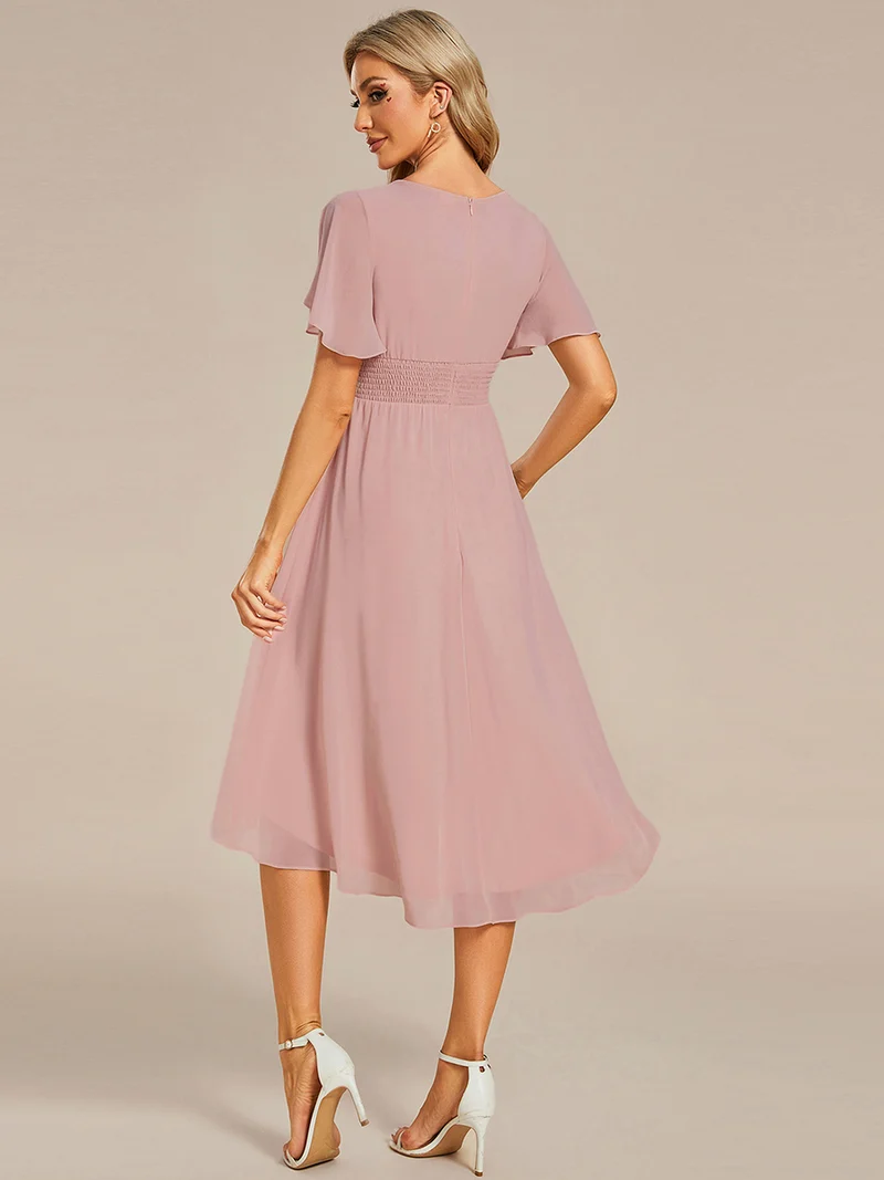 ever EDEN|Robe d'invité de mariage trapèze en mousseline fluide à encolure ronde et longueur au genou