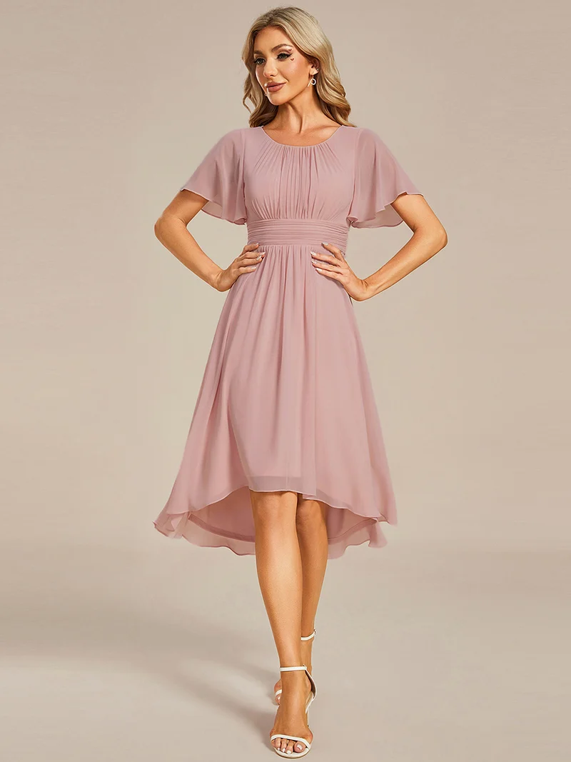 ever EDEN|Robe d'invité de mariage trapèze en mousseline fluide à encolure ronde et longueur au genou