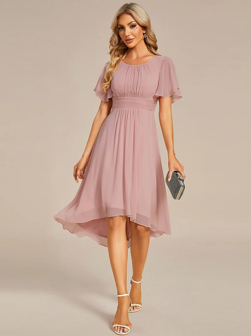 ever EDEN|Robe d'invité de mariage trapèze en mousseline fluide à encolure ronde et longueur au genou