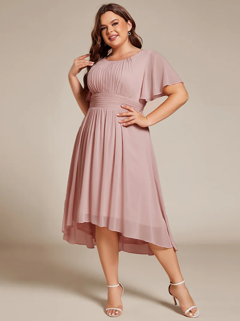 ever EDEN|Robe d'invité de mariage trapèze en mousseline fluide à encolure ronde et longueur au genou