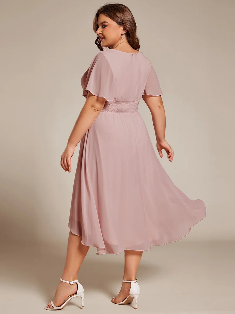 ever EDEN|Robe d'invité de mariage trapèze en mousseline fluide à encolure ronde et longueur au genou