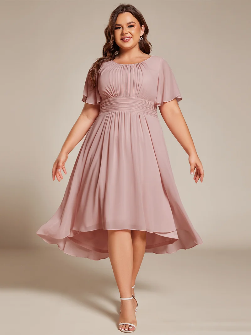 ever EDEN|Robe d'invité de mariage trapèze en mousseline fluide à encolure ronde et longueur au genou