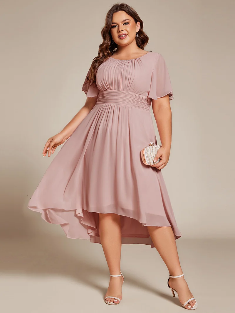ever EDEN|Robe d'invité de mariage trapèze en mousseline fluide à encolure ronde et longueur au genou