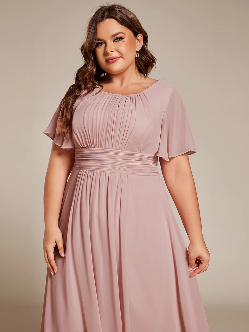 ever EDEN|Robe d'invité de mariage trapèze en mousseline fluide à encolure ronde et longueur au genou