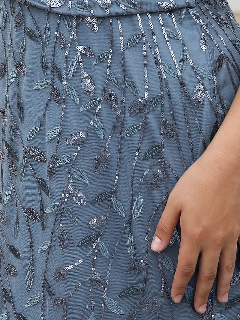 ever DIONE|Robe de soirée en queue de poisson à paillettes et feuilles à col en V