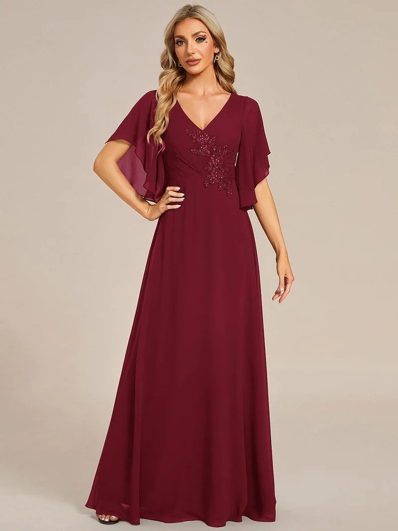 ever LORIE|Robe mère de la mariée en mousseline de soie demi-manches décoration appliquée haut