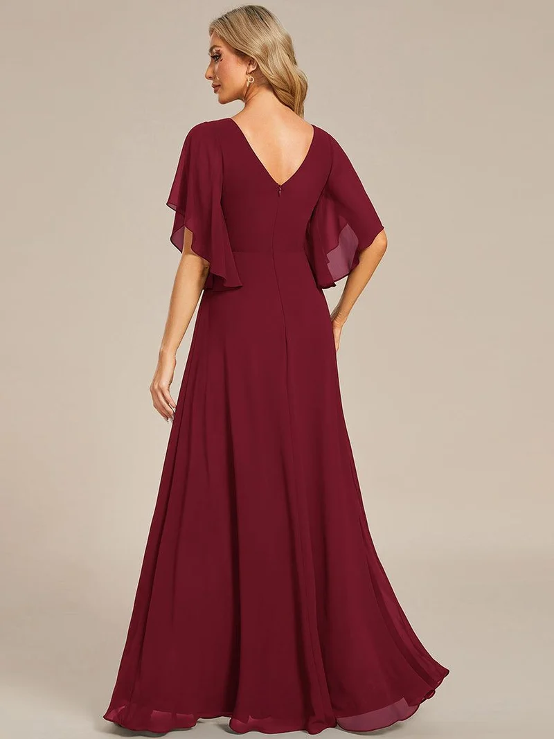ever LORIE|Robe mère de la mariée en mousseline de soie demi-manches décoration appliquée haut