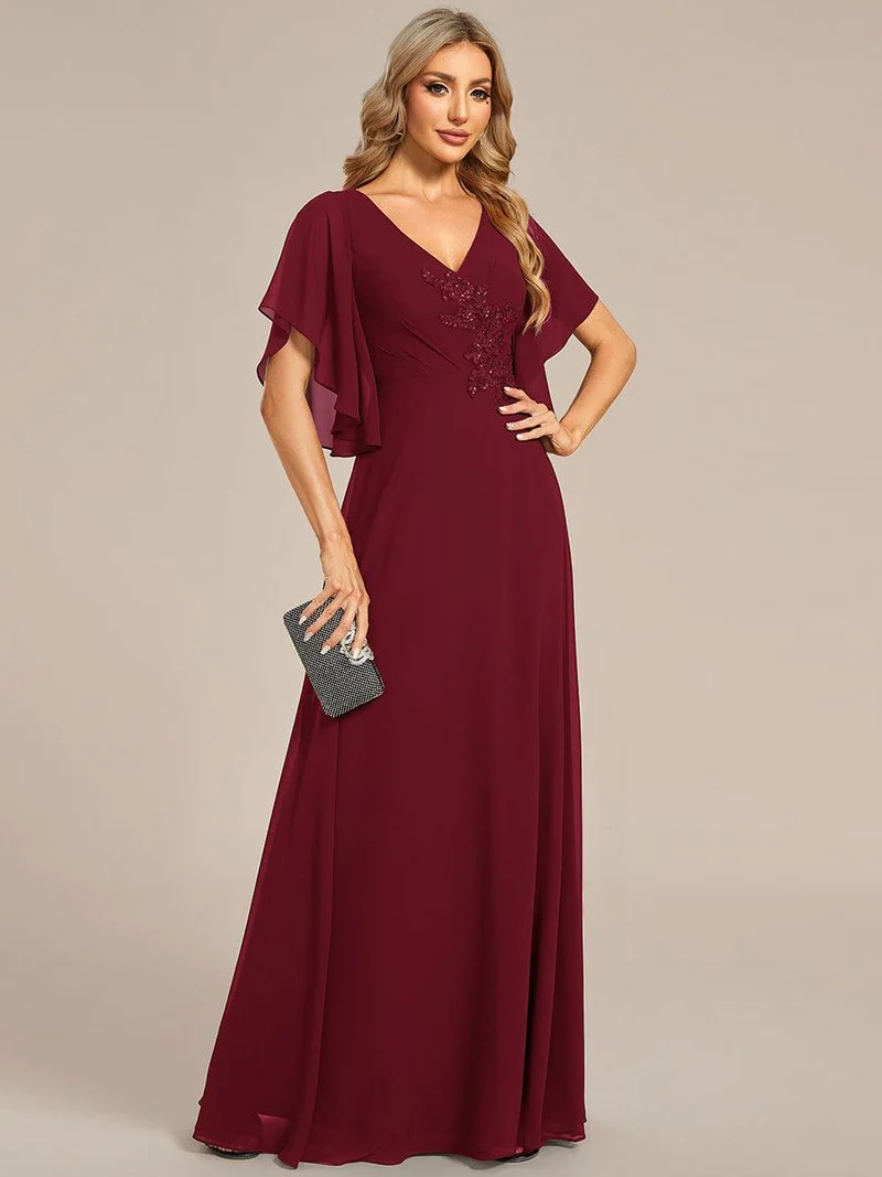 ever LORIE|Robe mère de la mariée en mousseline de soie demi-manches décoration appliquée haut