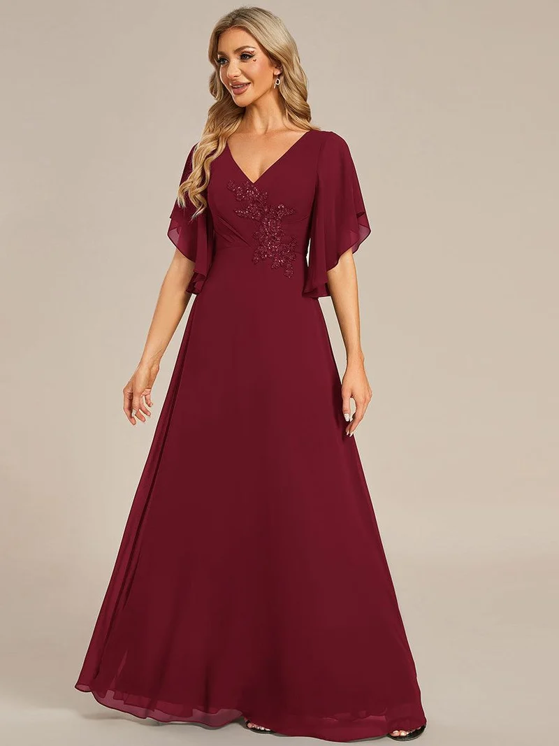 ever LORIE|Robe mère de la mariée en mousseline de soie demi-manches décoration appliquée haut