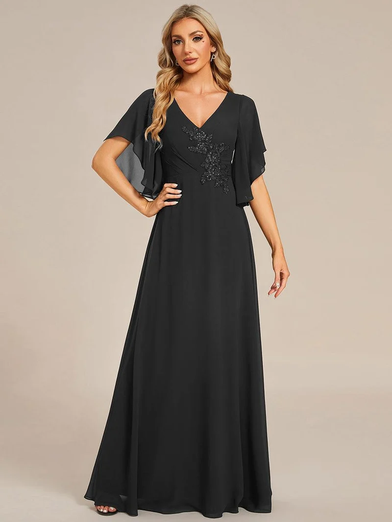 ever LORIE|Robe mère de la mariée en mousseline de soie demi-manches décoration appliquée haut