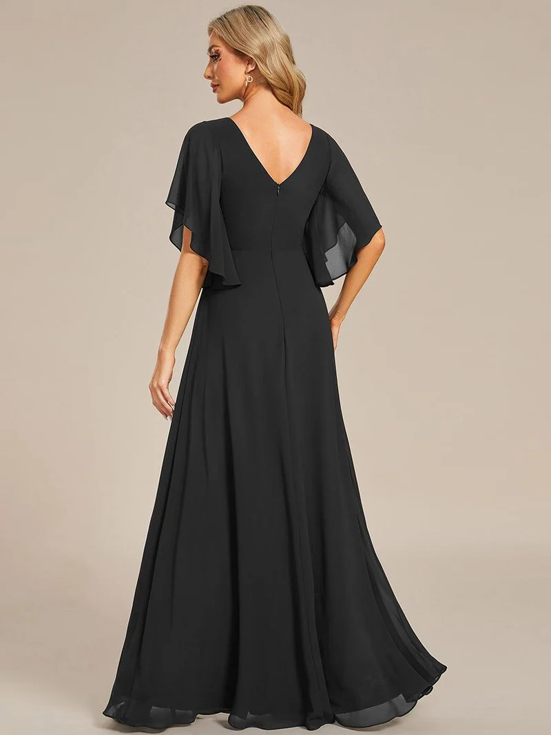 ever LORIE|Robe mère de la mariée en mousseline de soie demi-manches décoration appliquée haut